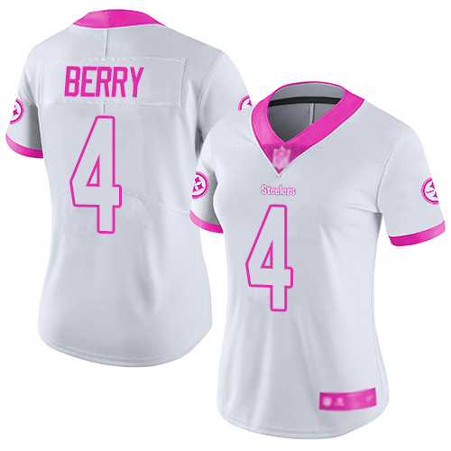 Women Pittsburgh Steelers Football #4 Limited White Pink Jordan Berry Rush Fashion Nike NFL Jersey